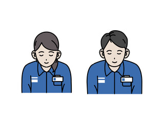 お辞儀をするコンビニ店員、スタッフのイラスト