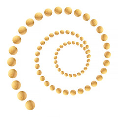 abstract design element: spiral made of wooden beads leading to blank circle in center