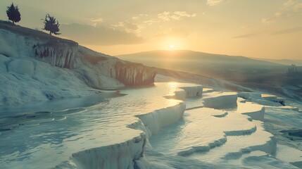 Naklejka premium The landscape of pamukkale hot springs img