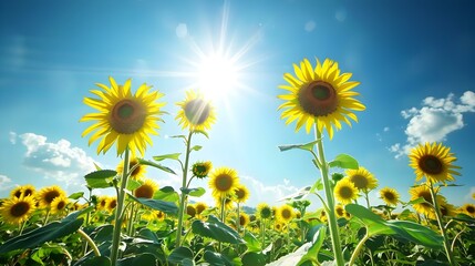 Landscape with fields of sunflowers illuminated img