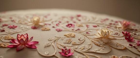 Naklejka premium lotus flower Chinese embroidery Abstract swirls and dots of colo