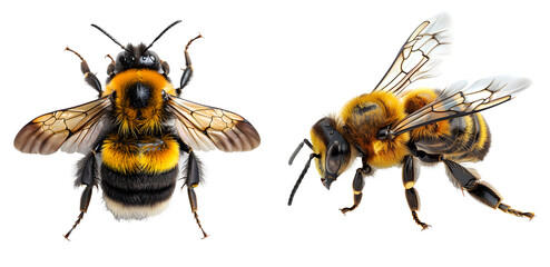 bee close up isolated on a transparent PNG background, white background , cut out, clipping path, Generative Ai