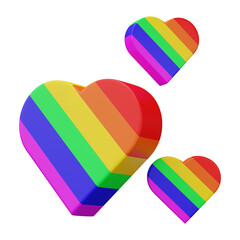 LGBTQ Pride Heart isolated on transparent background. Heart shape with LGBT rainbow flag pattern. 3D Render