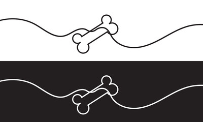 Continuous line drawing of human bone. Line art of dog bone. One line drawing white and black  background. Vector illustration. EPS 10
