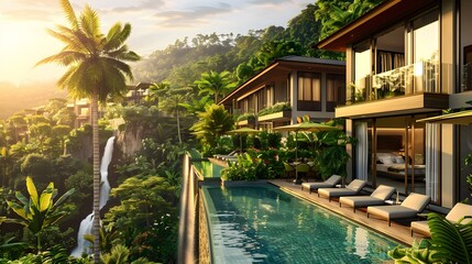 A luxury tropical resort landscape picture