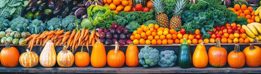 Colorful Abundance Fresh Produce Market Stall Display, beta carotene