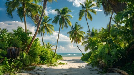 Fototapeta premium A private tropical island landscape where tall image