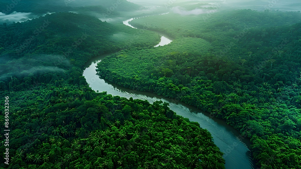 Sticker A birds eye view of a rainforest image