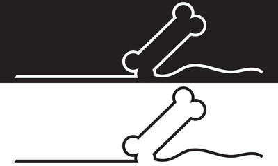Continuous line drawing of human bone. Line art of dog bone. One line drawing white and black  background. Vector illustration. EPS 10
