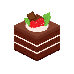 Chococlate Cake Piece Isometric Cute Cartoon Sweet Dessert Food Cafe Menu Vector Illustration