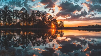 Panoramic Sunset of Lake Martin : Generative AI