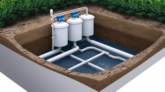 Home water harvesting system with underground storage tanks, plastic water tanks, water septic tank, recycling rainwater, detailed and efficient
