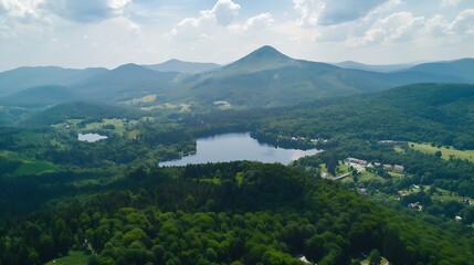 ywieckie Lake  Polish mountains  view of Mount ar  aerial shots on a sunny day  tourist attractions in southern Poland : Generative AI