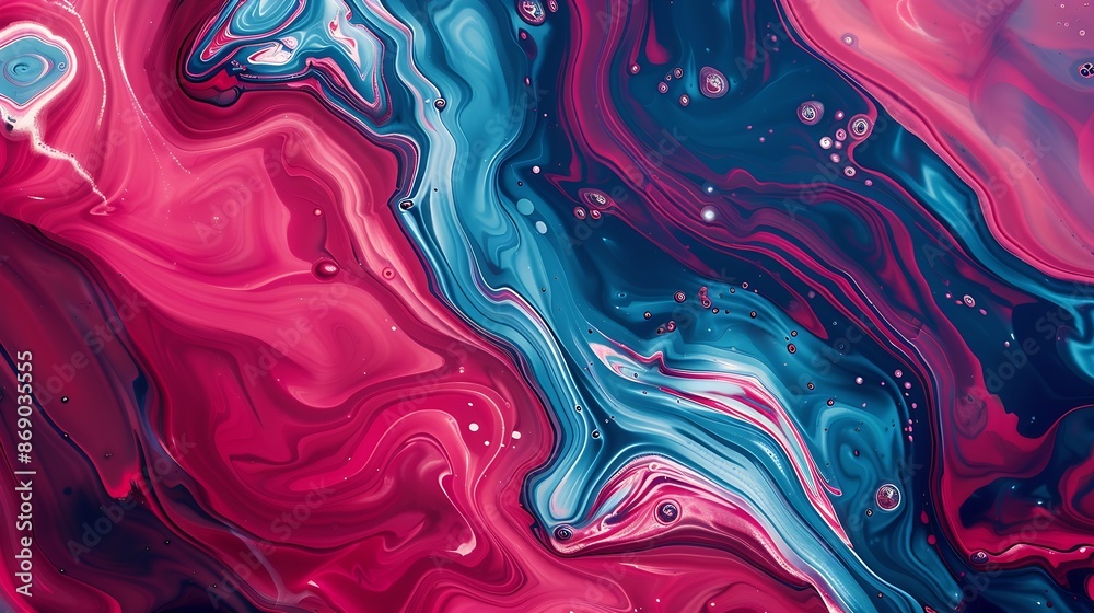 Aufkleber a vibrant blend of swirling pink red and blue hues in an abstract fluid art composition perfect for 