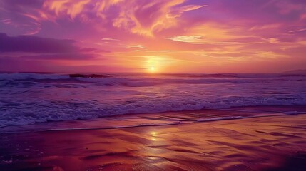Obraz premium Colorful sunset over ocean in Pismo Beach California : Generative AI