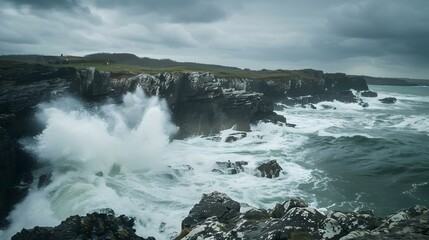 Obraz premium Coast with rocky cliffs and waves crashing img