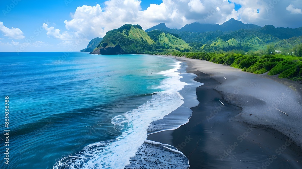 Wall mural a deserted beach with dark volcanic sand image