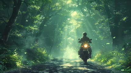 Motorcyclists in the forest