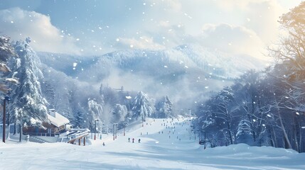 Obraz premium Snowy day at a ski resort img