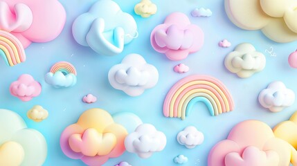 3d pastel rainbow clouds and rainbows wallpaper