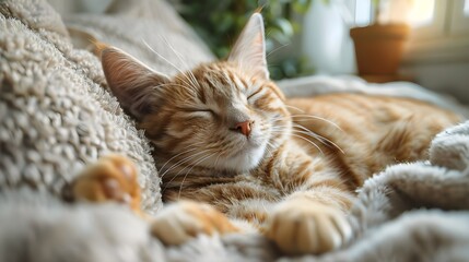 cat sleeping on the bed