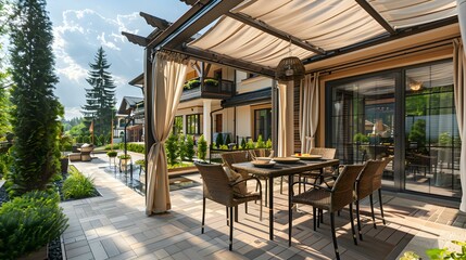 Terrace of the house with open kitchen