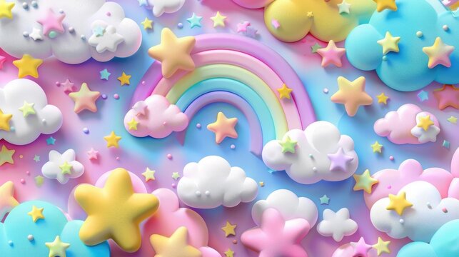 Fototapeta 3d pastel rainbow clouds and rainbows wallpaper