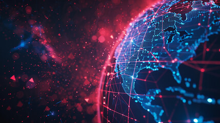 Obraz premium Blue, orange Earth Particle Data Network Digital Technology Concept.