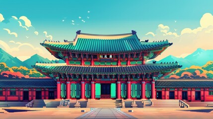 Obraz premium Korean Temple Illustration
