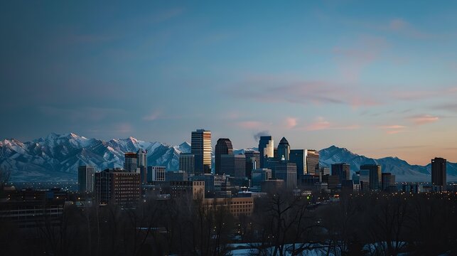 Salt Lake City Utah USA downtown city skyline at dawn : Generative AI