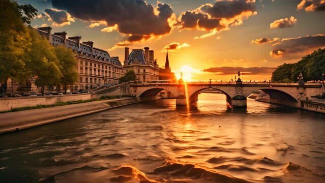 Beautiful sunset over the Seine river in Paris, France, Paris France with River Seine - amazing travel photography