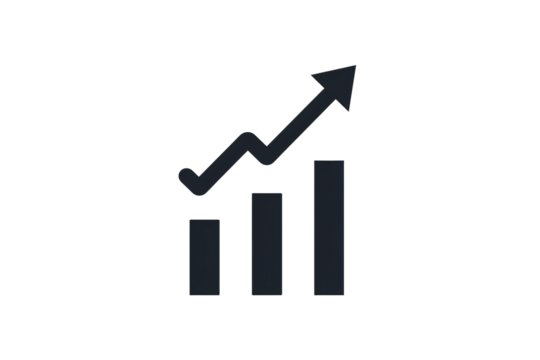 a black graph with a arrow pointing up