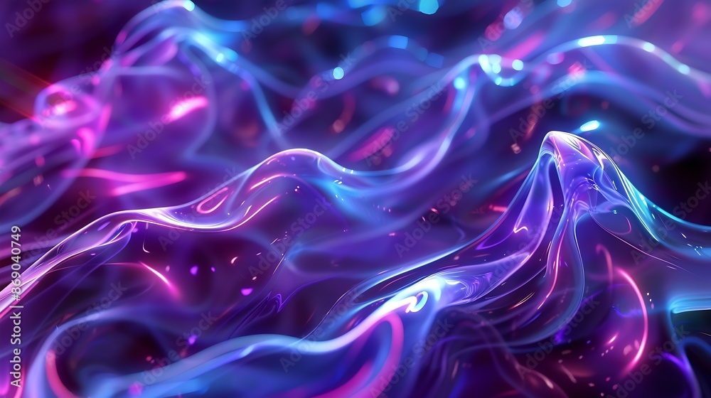 Leinwandbilder Abstract waves shape glowing in ultraviolet spectrum Background for banner backdrop or texture for 3D mapping : Generative AI