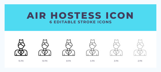 Air hostess vector icon for web and app. Editable stroke vector illustration
