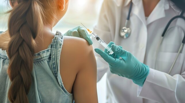 Doctor pediatrician injecting vaccine into teenage girl arm Concept of preventive health care and vaccination for teenagers : Generative AI