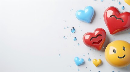 "Diverse emoji ball background with happy, sad, and angry expressions, isolated in yellow and white with glowing ball effects and empty text space."

