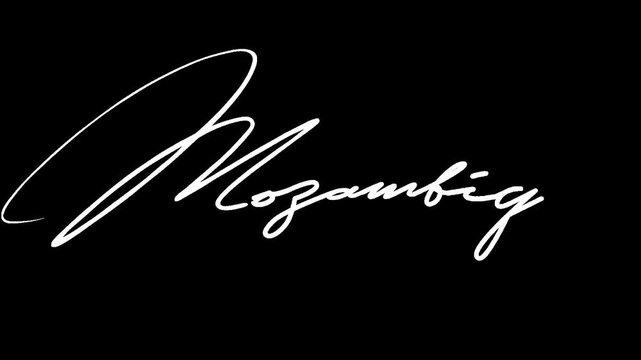 Animation of writing country names. Design for the country of Mozambique. The video is made frame by frame with a transparent background.