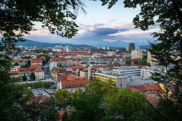 A view over the center of Ljublana seen from the top of the castle hill