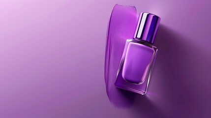 Purple nail polish bottle over bright violet background top view Gel nailpolish  shellac UV bottle with brush varnish manicure concept Beauty salon Glass bottle close up Nail care prod : Generative AI
