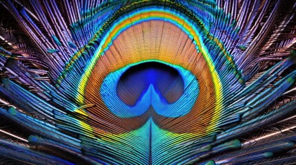 Obraz premium A colorful peacock feather with a blue center and yellow edges