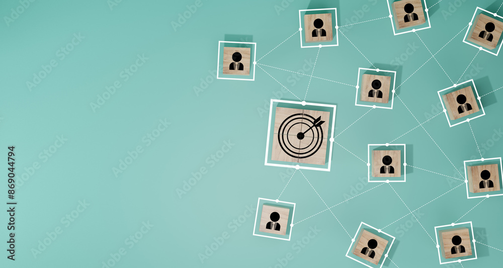 Wall mural red dartboard and black arrow connection linkage with human icon for customer focus target group and