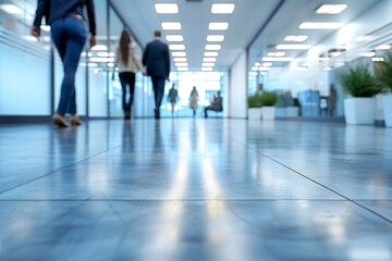 Blurred office background with modern meeting room and business silhouettes.