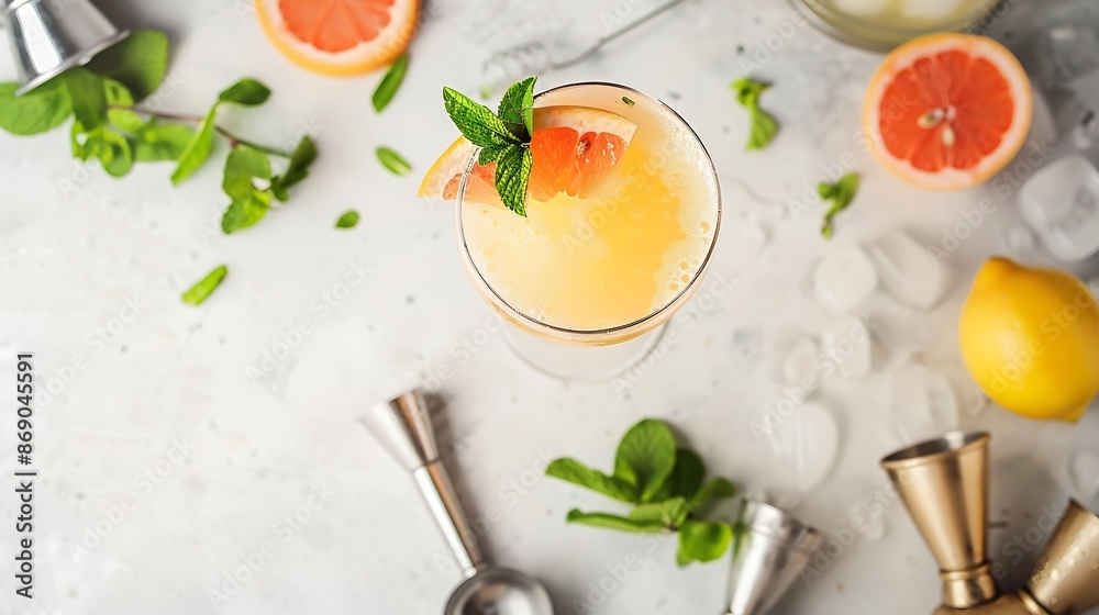 Poster grapefruit margarita or lemonade cocktail with cold champagne refreshing summer cocktail with garnis
