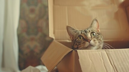 Funny cat in cardboard box at home : Generative AI