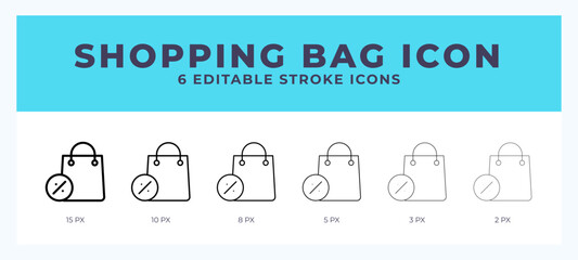 Shopping bag icon symbol. Logo illustration thin line. Bold line vector icons. Editable stroke