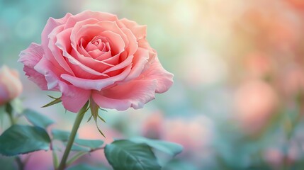 Soft Focus A pink rose in full bloom, with a shallow depth of field blurring the background into a dreamy pastel wash
