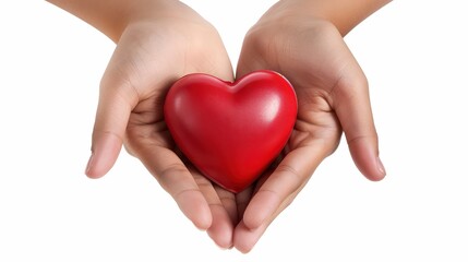 Obraz premium A heart symbol with hands gently holding it, promoting cardiac care