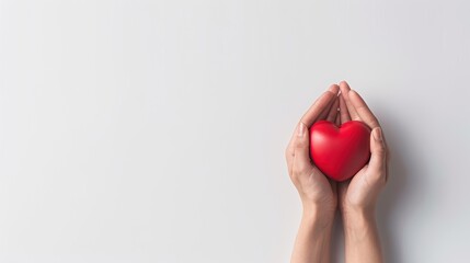 Fototapeta premium A heart symbol with hands gently holding it, promoting cardiac care