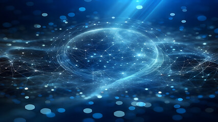Blue abstract background with network grid and particles