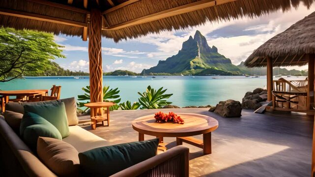 A spacious living room providing a breathtaking view of the serene ocean, Vista Bungalow Bora Bora